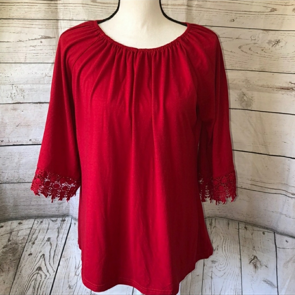 Southern Lady red lace trimmed blouse